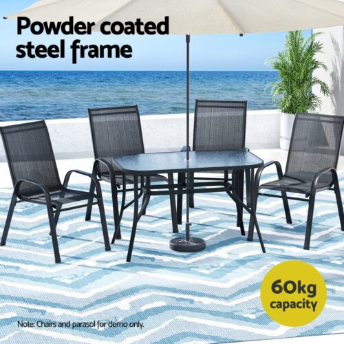 Gardeon 120CM Outdoor Dining Table Steel Parasol Hole Desk Patio Furniture Black - Image 4