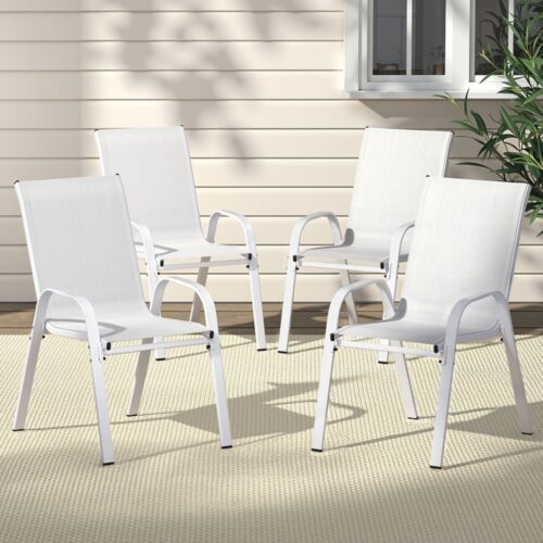 Gardeon 4PC Outdoor Dining Chairs Stackable Lounge Chair Patio Furniture White - Image 7