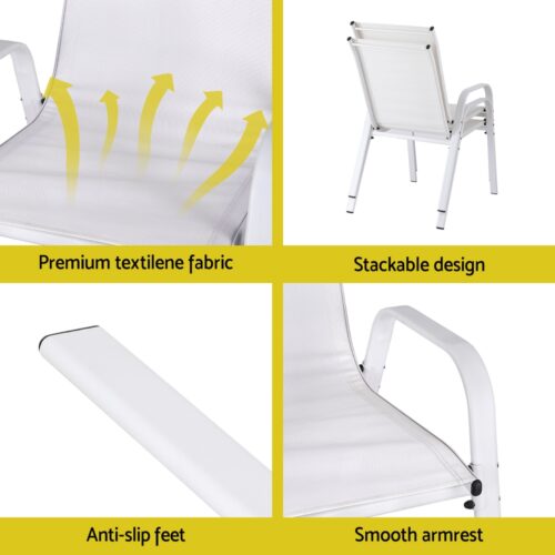 Gardeon 6PC Outdoor Dining Chairs Stackable Lounge Chair Patio Furniture White - Image 6