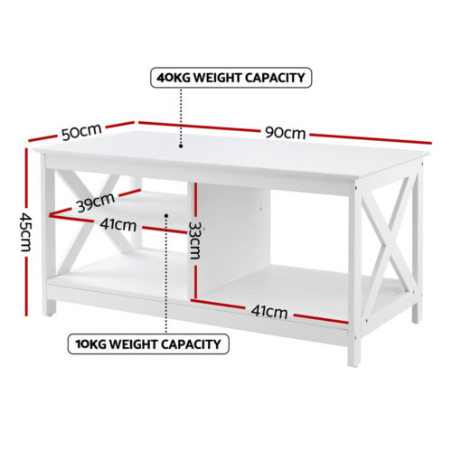 Artiss Coffee Table Storage Shelf White - Image 2