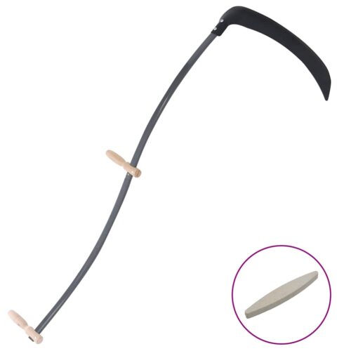 Scythe with Grinding Stone 145cm Steel Blade Wooden Grips Grass Trimmer Cutter