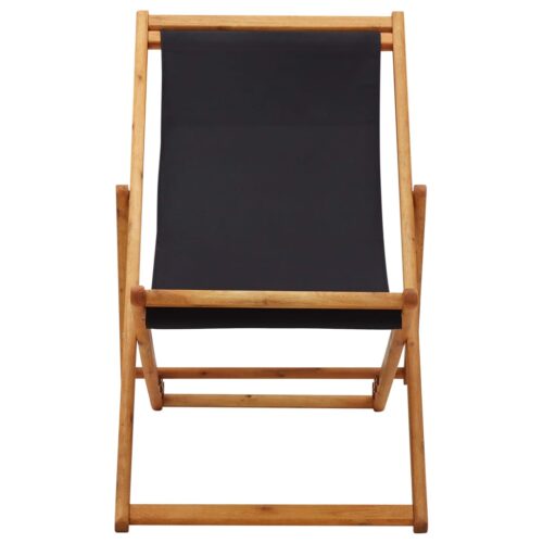 Folding Beach Chair Eucalyptus Wood Fabric Black