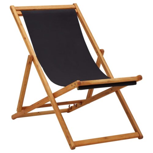 Folding Beach Chair Eucalyptus Wood Fabric Black - Image 2