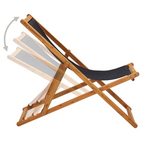 Folding Beach Chair Eucalyptus Wood Fabric Black - Image 3