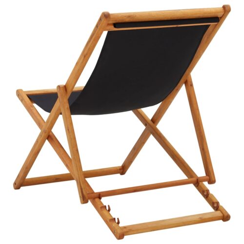 Folding Beach Chair Eucalyptus Wood Fabric Black - Image 4