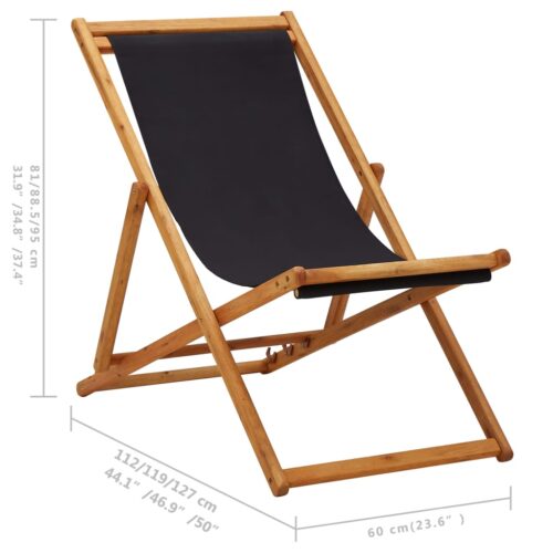 Folding Beach Chair Eucalyptus Wood Fabric Black - Image 9