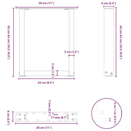 Coffee Table Legs U-Shaped 2pcs Black 28x(42-43)cm Steel - Image 10