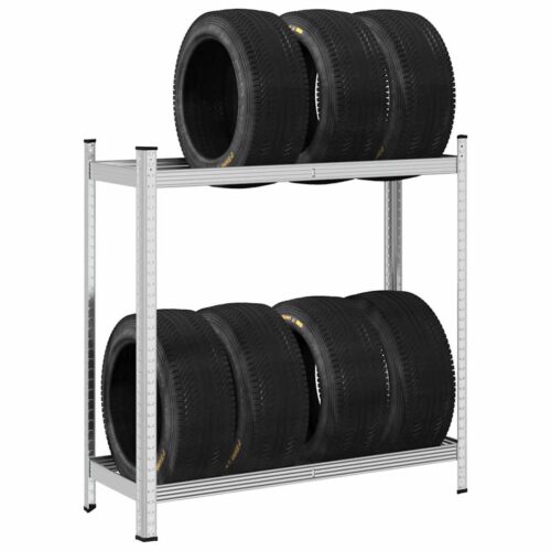 2-Layer Tyre Shelf Silver 110x40x109cm Steel