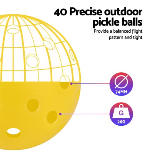 Everfit 12PC Pickleballs Set 40-Hole Design Indoor Outdoor Durable PE Balls Green/Yellow - Image 5