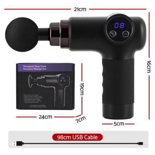 Everfit Massage Gun 8 Speed 4 Heads Vibration Muscle Massager Chargeable Black - Image 2