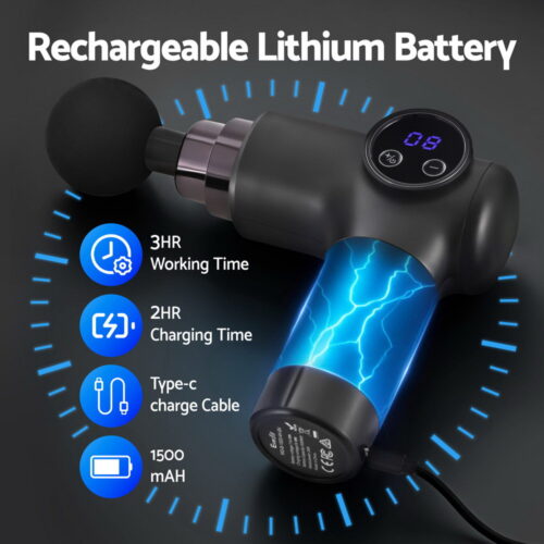 Everfit Massage Gun 8 Speed 4 Heads Vibration Muscle Massager Chargeable Black - Image 5