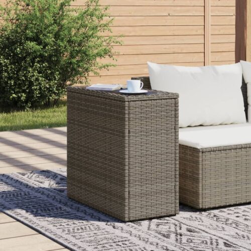 Wooden Side Table Wicker Rattan Outdoor Patio Lounge Garden Coffee Stand Grey 58x27.5x55cm - Image 3