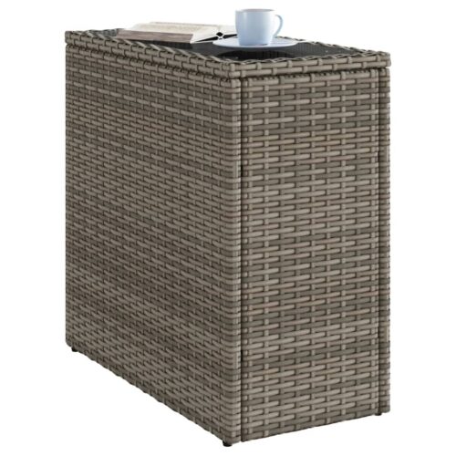 Wooden Side Table Wicker Rattan Outdoor Patio Lounge Garden Coffee Stand Grey 58x27.5x55cm - Image 4