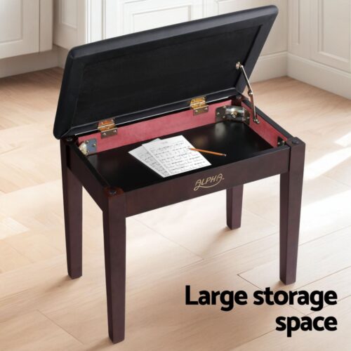Alpha Piano Bench Stool with Storage Wooden PU Leather - Image 5