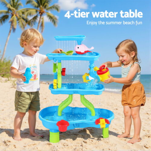 Keezi Kids Sand and Water Table 4-Tier Waterfall Sandpit Toys Beach Shovel - Image 4