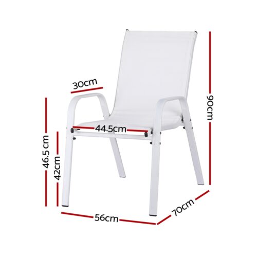 Gardeon 2PC Outdoor Dining Chairs Stackable Lounge Chair Patio Furniture White - Image 2