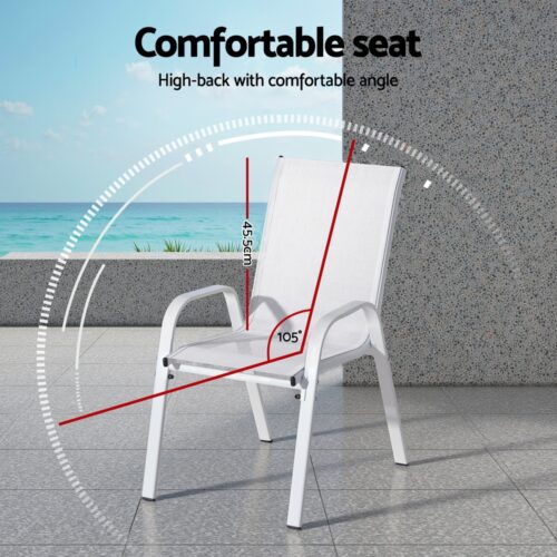 Gardeon 2PC Outdoor Dining Chairs Stackable Lounge Chair Patio Furniture White - Image 5