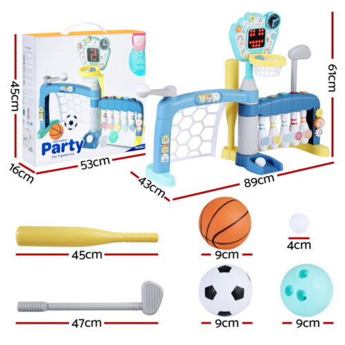 Keezi Kids Basketball Hoop Stand Bowling Baseball Golf Game Sports Toys Set Blue - Image 2