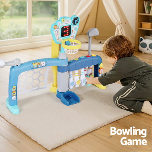 Keezi Kids Basketball Hoop Stand Bowling Baseball Golf Game Sports Toys Set Blue - Image 5