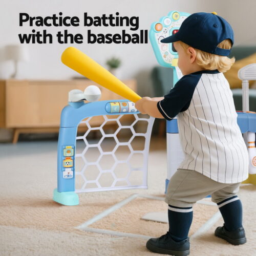 Keezi Kids Basketball Hoop Stand Bowling Baseball Golf Game Sports Toys Set Blue - Image 6