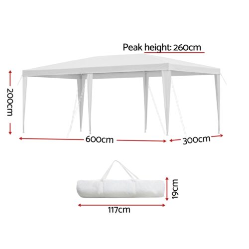Instahut Gazebo 3x6m Wedding Party Marquee Tent Outdoor Event Camping Canopy Shade White - Image 2