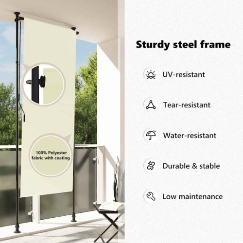 Outdoor Roller Blind 100x270cm Cream - Image 8