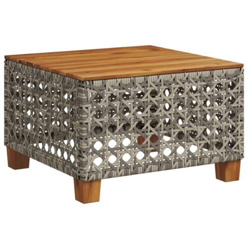 Garden Table Grey 55x55x36cm Poly Rattan Acacia Wood
