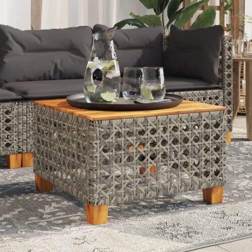 Garden Table Grey 55x55x36cm Poly Rattan Acacia Wood - Image 2