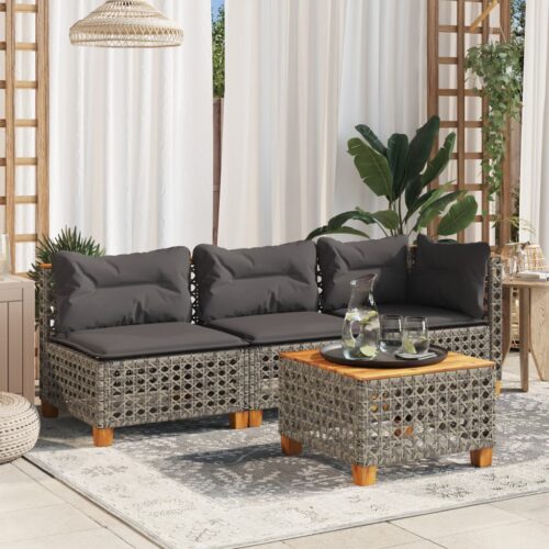 Garden Table Grey 55x55x36cm Poly Rattan Acacia Wood - Image 3
