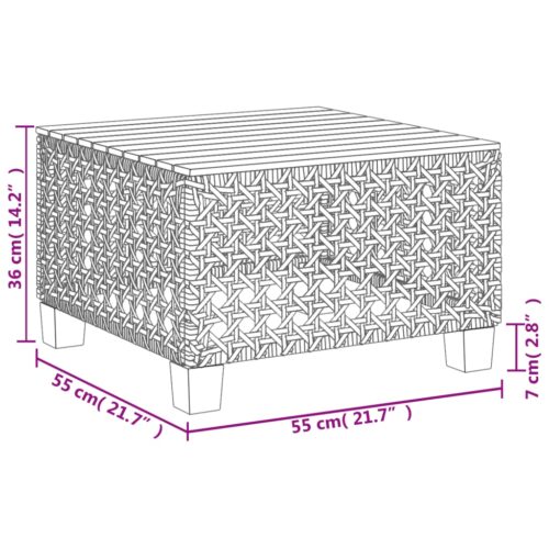 Garden Table Grey 55x55x36cm Poly Rattan Acacia Wood - Image 9