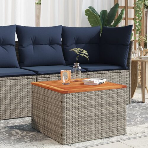 Garden Table Grey 55x55x37cm Poly Rattan Acacia Wood - Image 2