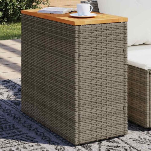 Wooden Side Table Wicker Rattan Outdoor Patio Lounge Garden Coffee Stand Grey 58x27.5x55cm - Image 2