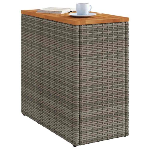 Wooden Side Table Wicker Rattan Outdoor Patio Lounge Garden Coffee Stand Grey 58x27.5x55cm - Image 4