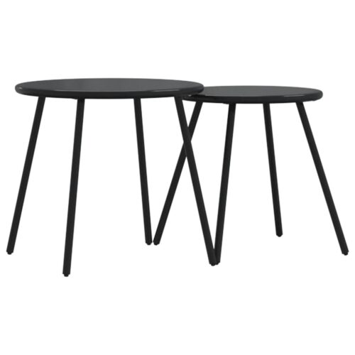 2pcs Garden Coffee Tables Round Black Powder-coated Steel