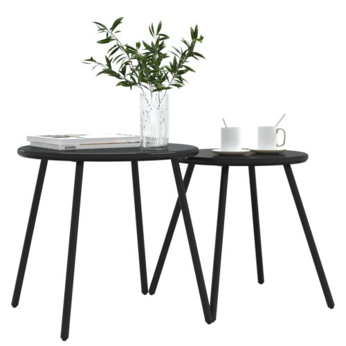 2pcs Garden Coffee Tables Round Black Powder-coated Steel - Image 3