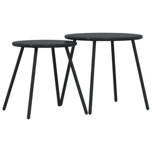 2pcs Garden Coffee Tables Round Black Powder-coated Steel - Image 6