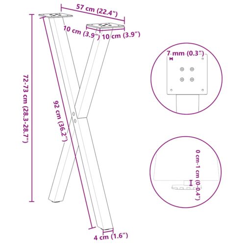 Dining Table Legs X-Shaped 2pcs Black 60x(72-73)cm Steel - Image 10