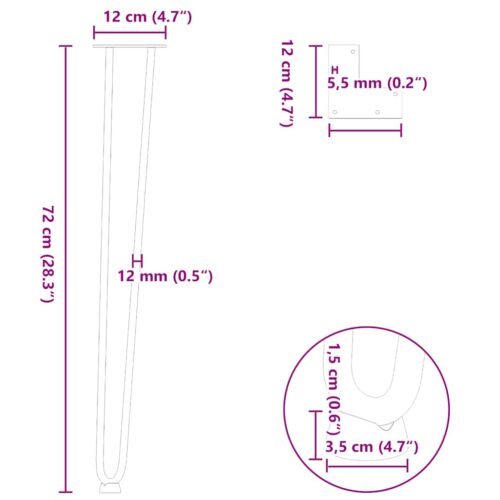 hairpin legs for console tables for Console Table 4pcs Black 72cm Solid Steel - Image 10
