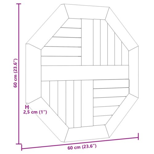 Table Top 60x60x2.5cm Octagonal Solid Wood Teak DIY Desk Panel Board - Image 7