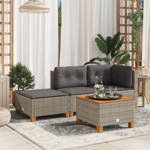 Outdoor Garden Stool Wicker Rattan Patio Ottoman Bench Seat Grey 63.5x56x32cm - Image 2