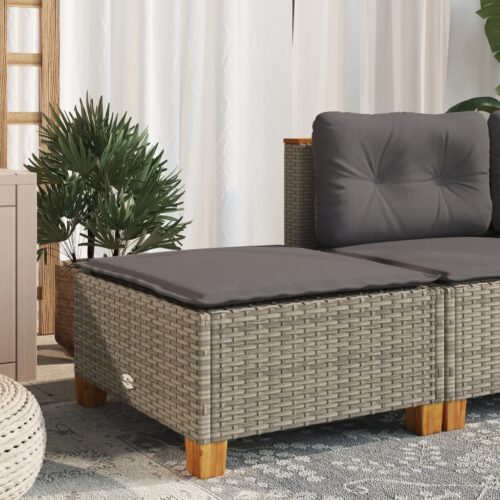 Outdoor Garden Stool Wicker Rattan Patio Ottoman Bench Seat Grey 63.5x56x32cm - Image 3