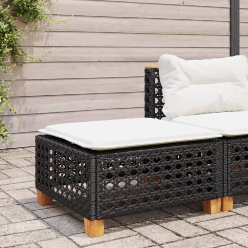 Outdoor Garden Stool Wicker Rattan Patio Ottoman Bench Seat Black 63.5x56x32cm - Image 2