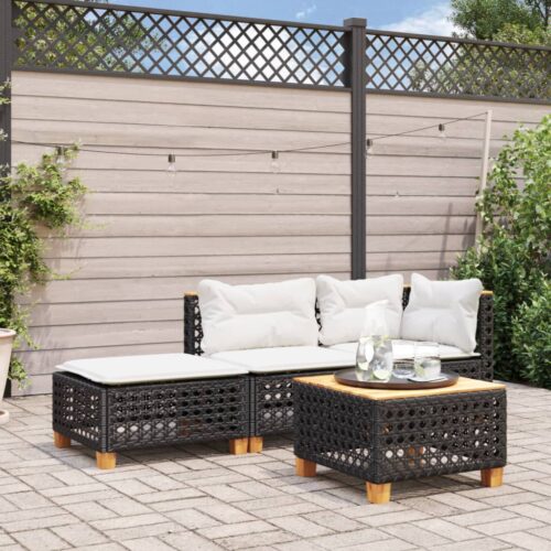 Outdoor Garden Stool Wicker Rattan Patio Ottoman Bench Seat Black 63.5x56x32cm - Image 3