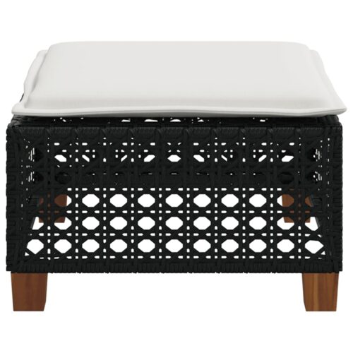 Outdoor Garden Stool Wicker Rattan Patio Ottoman Bench Seat Black 63.5x56x32cm - Image 5