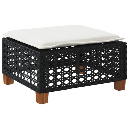 Outdoor Garden Stool Wicker Rattan Patio Ottoman Bench Seat Black 63.5x56x32cm - Image 6