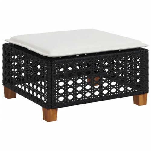 Outdoor Garden Stool Wicker Rattan Patio Ottoman Bench Seat Black 63.5x56x32cm - Image 10