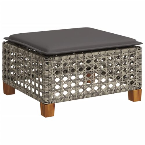 Outdoor Garden Stool Wicker Rattan Patio Ottoman Bench Seat Grey 63.5x56x32cm