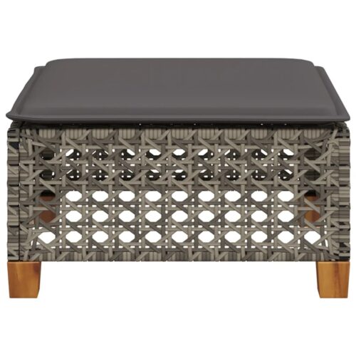 Outdoor Garden Stool Wicker Rattan Patio Ottoman Bench Seat Grey 63.5x56x32cm - Image 4
