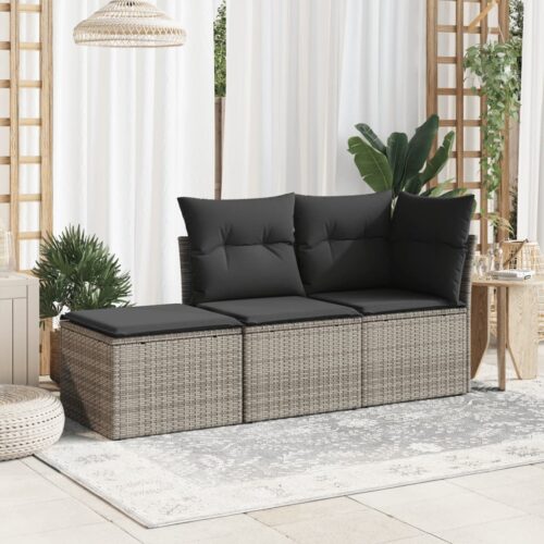 Outdoor Garden Stool Wicker Rattan Patio Ottoman Bench Seat Grey 55x55x37cm - Image 3