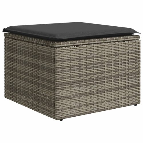Outdoor Garden Stool Wicker Rattan Patio Ottoman Bench Seat Grey 55x55x37cm - Image 9